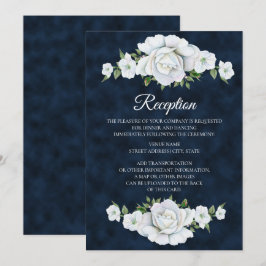 Invitación Recepción de Boda Azul Marino con Flores Blancas