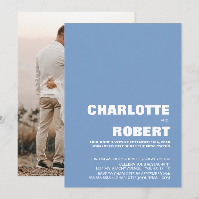 Invitación Recepción de Boda Azul Moderna (Anverso / Reverso)