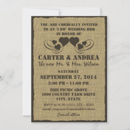 Invitación Recepción de Boda BBQ Corazones y Arpillera