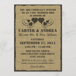 Invitación Recepción de Boda BBQ Corazones y Arpillera
