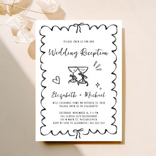 Invitación Recepción de Boda Blanca y Negra Dibujada a Mano C