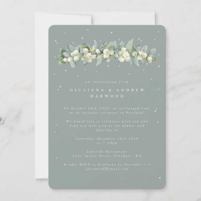 Invitación Recepción de Boda Blue-Green Snowberry+Eucalyptus (Anverso)