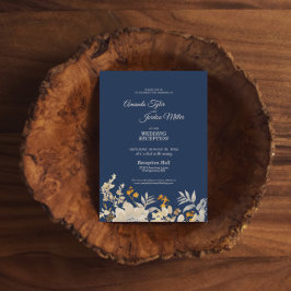 Invitación Recepción de Boda Bohemia de Otoño Azul Polvorient
