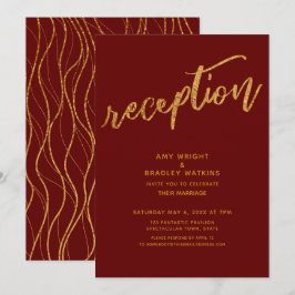 Invitación Recepción de Boda Borgoña con Olas de Oro