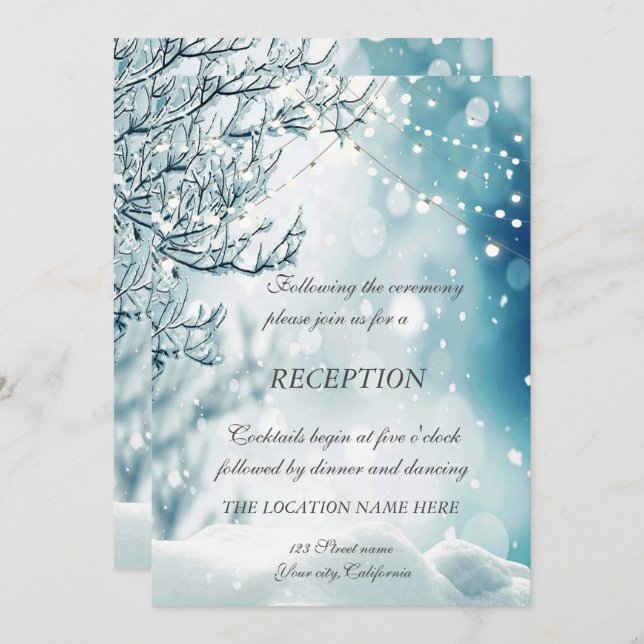Invitación Recepción de Boda Bosque Encantado de Invierno con (Anverso / Reverso)