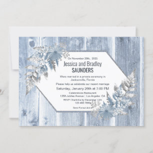 Invitación Recepción de Boda Botánica de Madera Azul Polvorie