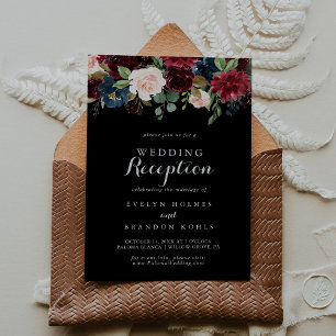 Invitación Recepción de Boda Botánica Negra Rústica
