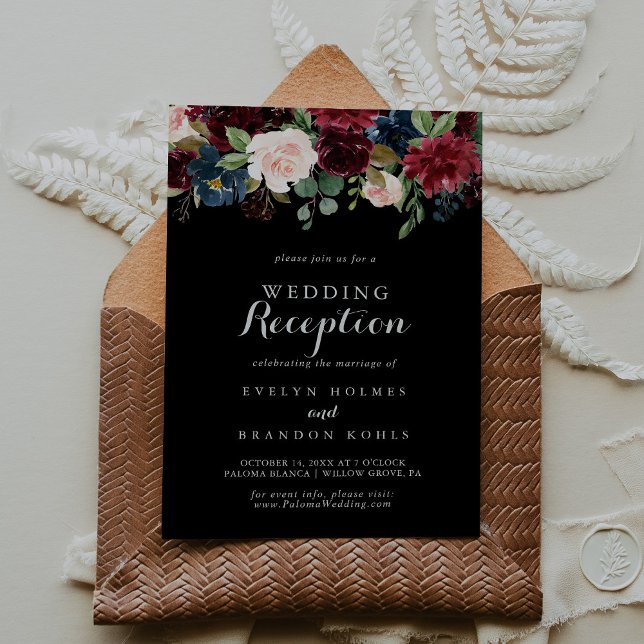 Invitación Recepción de Boda Botánica Negra Rústica (Subido por el creador)