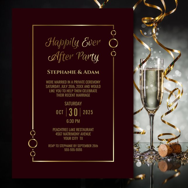 Invitación Recepción de Boda Burgundy Gold Happily Ever After (Subido por el creador)