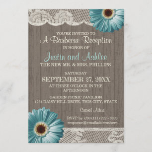Invitación Recepción de boda campestre BBQ azul verdoso con e