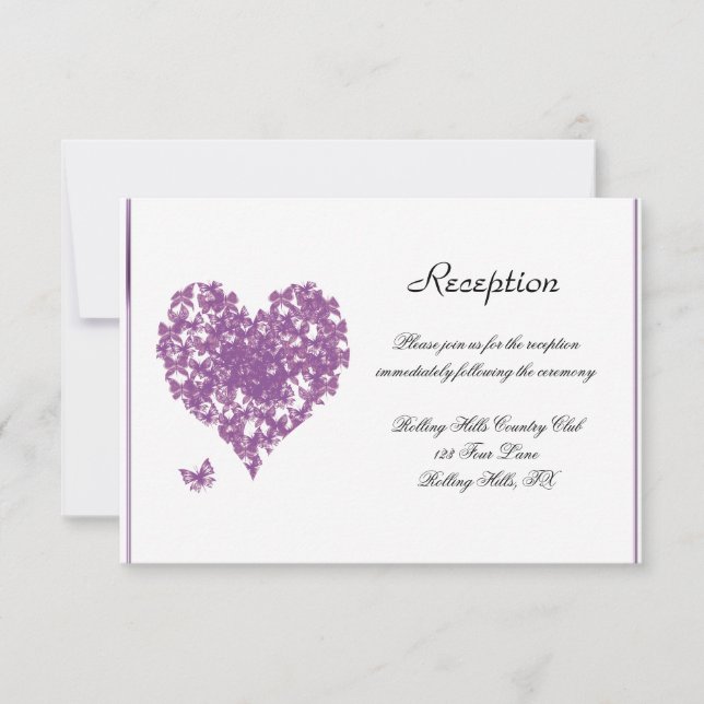 Invitación Recepción de Boda Cardíaca de Mariposa Morada (Anverso)