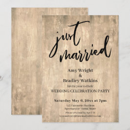 Invitación Recepción de Boda Casados Madera Marrón Rústica