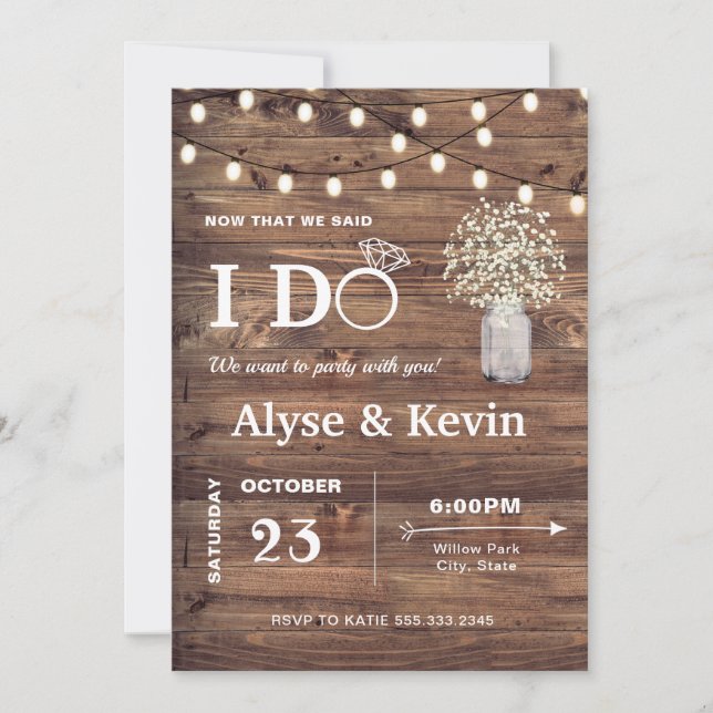 Invitación Recepción de Boda Casual al Aire Libre con Luces d (Anverso)