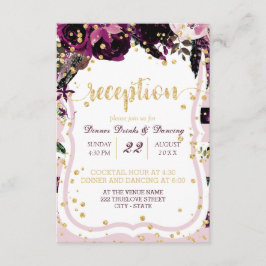Invitación Recepción de Boda Chic Morado Floral Confeti Dorad