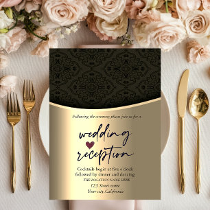 Invitación Recepción de Boda Chic Negro Damasco Dorado