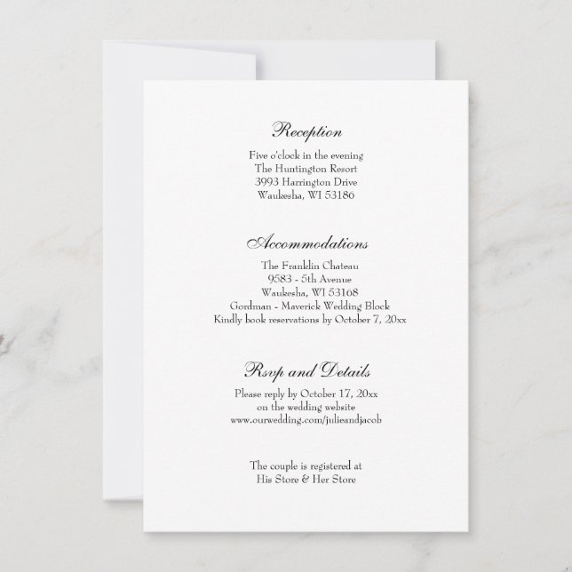 Invitación Recepción de Boda Clásica Elegante en Blanco y Neg (Anverso)