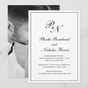 Invitación Recepción de boda clásica elegante en blanco y neg