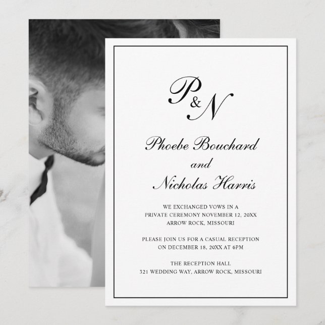 Invitación Recepción de boda clásica elegante en blanco y neg (Anverso / Reverso)