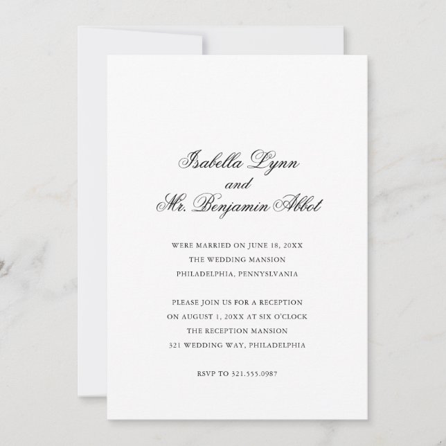 Invitación Recepción de Boda Clásica en Blanco y Negro (Anverso)