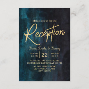 Invitación Recepción de Boda con Acuarela Azul Marino y Dorad