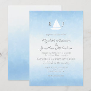Invitación Recepción de Boda con Acuarela Cielo y Agua