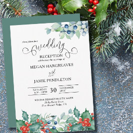 Invitación Recepción de Boda con Acuarela de Acebo y Bayas de