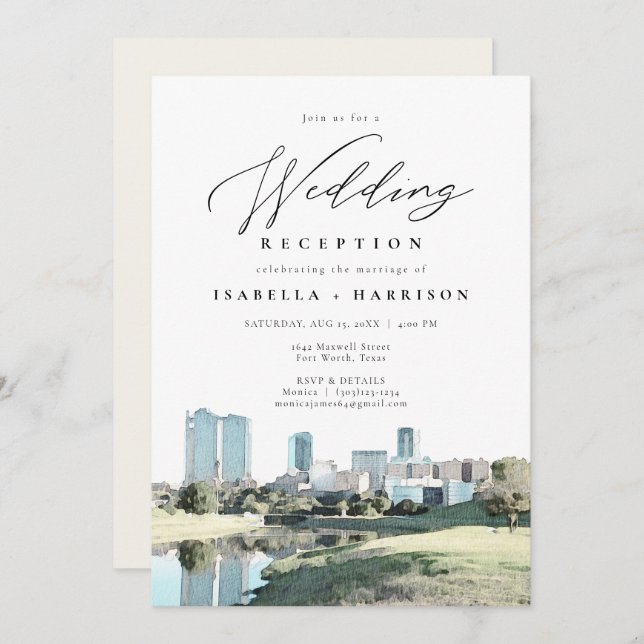 Invitación Recepción de Boda con Acuarela del Horizonte de Fo (Anverso / Reverso)