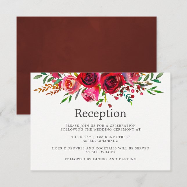 Invitación Recepción de Boda con Acuarela Floral (Anverso / Reverso)