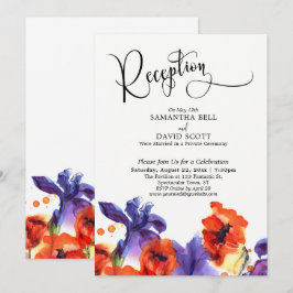 Invitación Recepción de Boda con Acuarela Floral Rojo Púrpura