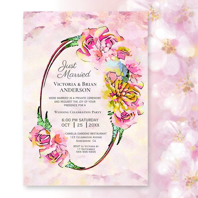 Invitación Recepción de Boda con Acuarela Floral Rosa (Subido por el creador)