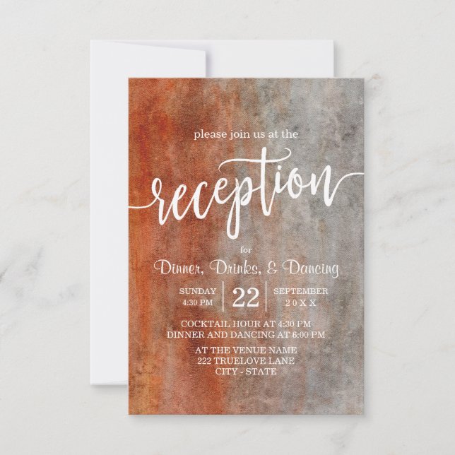 Invitación Recepción de Boda con Acuarela Gris y Naranja de O (Anverso)