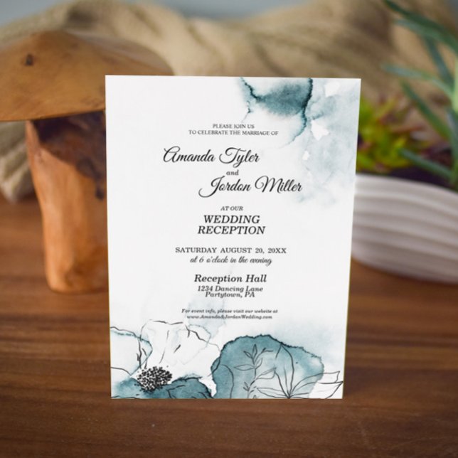 Invitación Recepción de Boda con Boceto de Acuarela Turquesa (Subido por el creador)