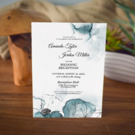 Invitación Recepción de Boda con Boceto de Acuarela Verde Azu