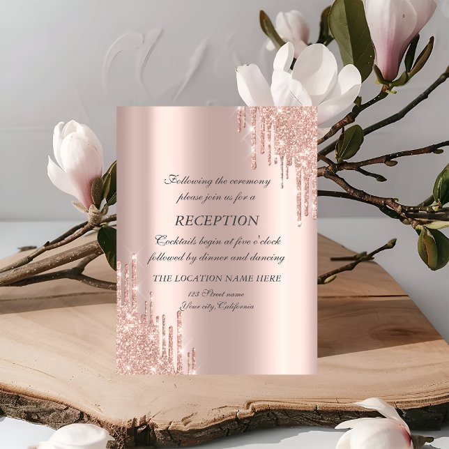 Invitación Recepción de Boda con Brillo de Rosa Dorado Elegan (Subido por el creador)