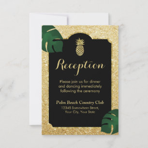 Invitación Recepción de Boda con Brillo Dorado de Piña Tropic