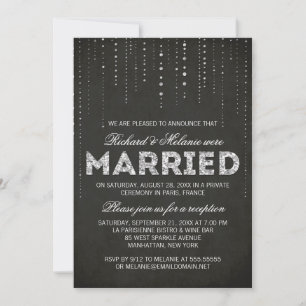 Invitación Recepción de Boda con Brillo Negro y Plateado sola