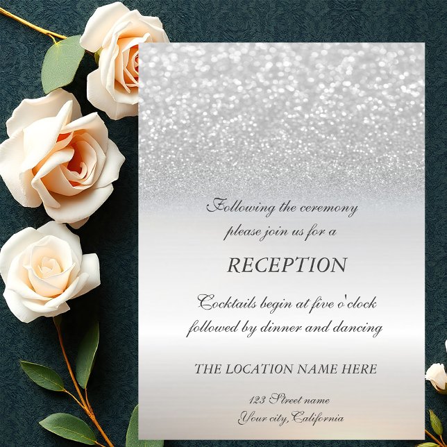 Invitación Recepción de boda con brillo plateado elegante (Subido por el creador)