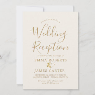 Invitación Recepción de Boda con Caligrafía Dorada Delicada