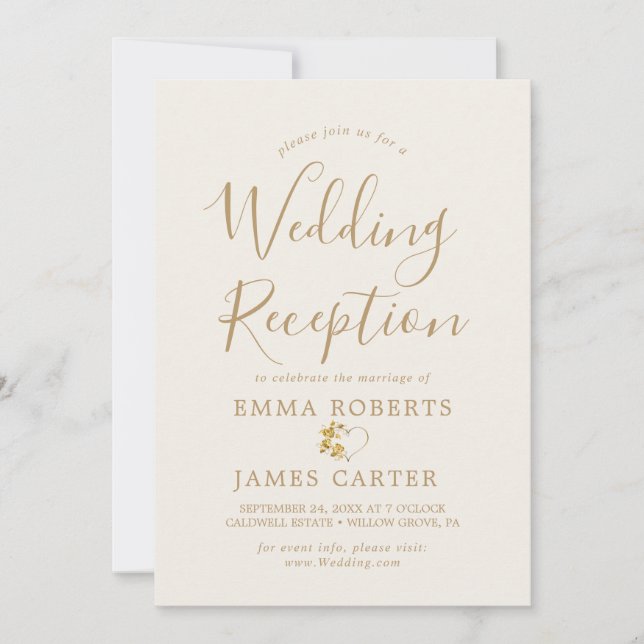 Invitación Recepción de Boda con Caligrafía Dorada Delicada (Anverso)