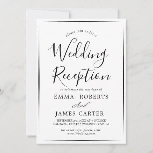 Invitación Recepción de Boda con Caligrafía Negra Delicada
