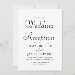 Invitación Recepción de Boda con Caligrafía Negra Delicada