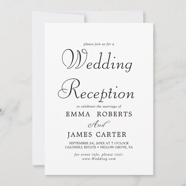 Invitación Recepción de Boda con Caligrafía Negra Delicada (Anverso)
