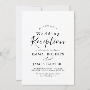 Invitación Recepción de Boda con Caligrafía Negra Delicada