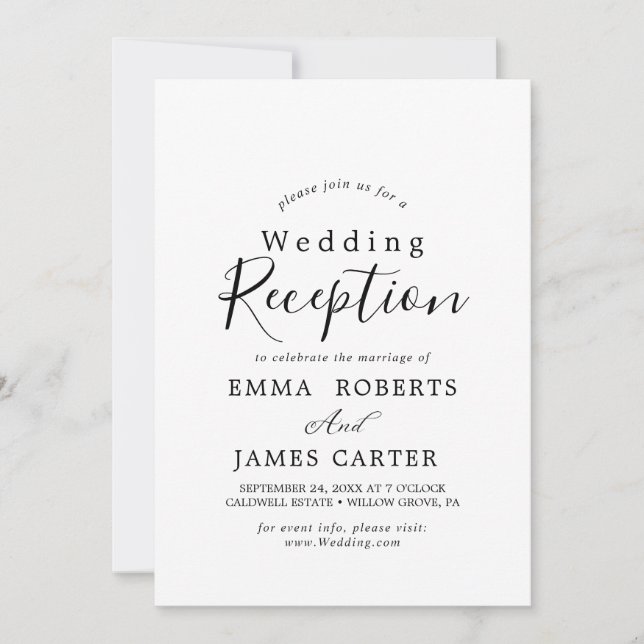 Invitación Recepción de Boda con Caligrafía Negra Delicada (Anverso)