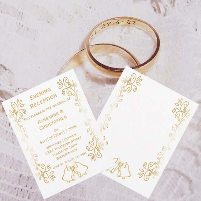 Invitación Recepción de Boda con Campanas Doradas en Filigran (Gold bells scrollwork wedding reception invite)