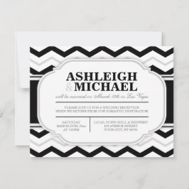 Invitación Recepción de Boda con Chevron Blanco y Gris y Negr