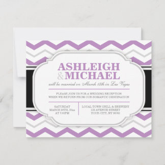 Invitación Recepción de Boda con Chevron Gris y Morado SOLAME