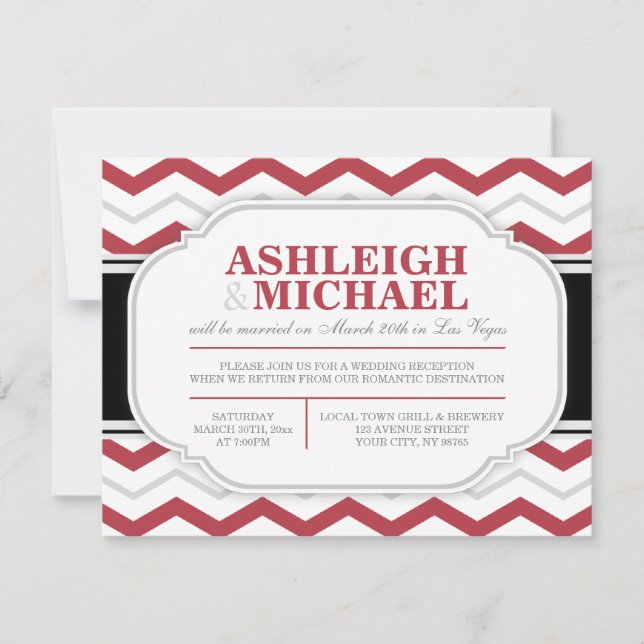 Invitación Recepción de Boda con Chevron Gris y Rojo SOLAMENT (Anverso)