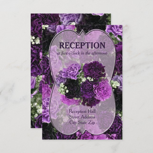 Invitación Recepción de Boda con Claveles de Tonos Purpura (Anverso / Reverso)