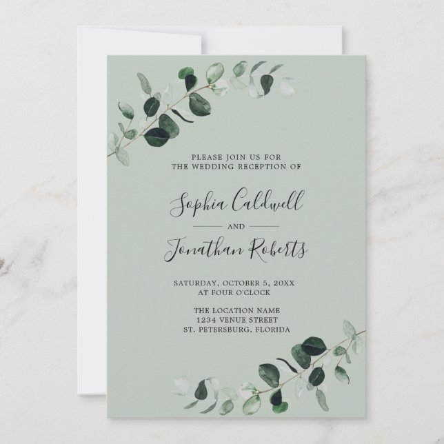 Invitación Recepción de Boda con Código QR de Salvia y Verdor (Anverso)